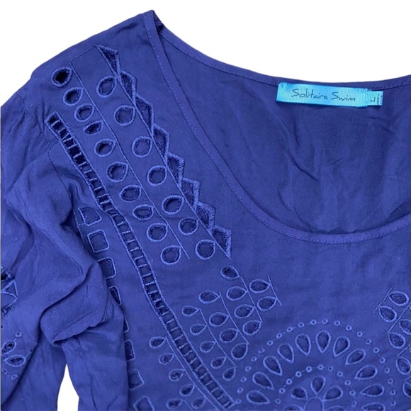 Swim Suit Cover-Up Cutout Scalloped Hem Navy Blue Large - Picture 8 of 11